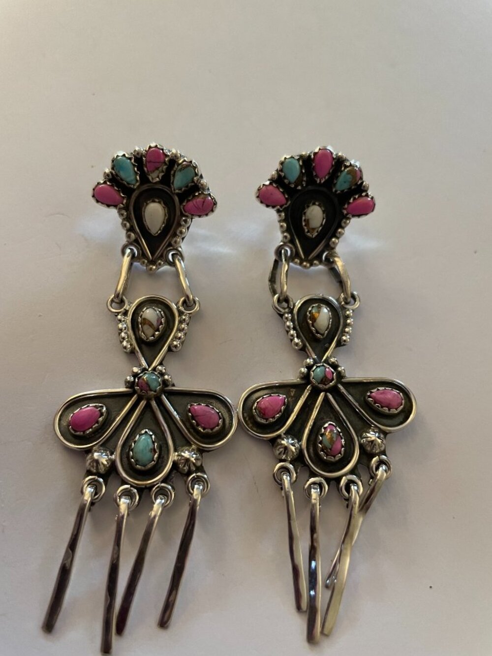 NEW Sterling Silver Earrings Native Inspired Cotton Candy Turquoise 19 grams
